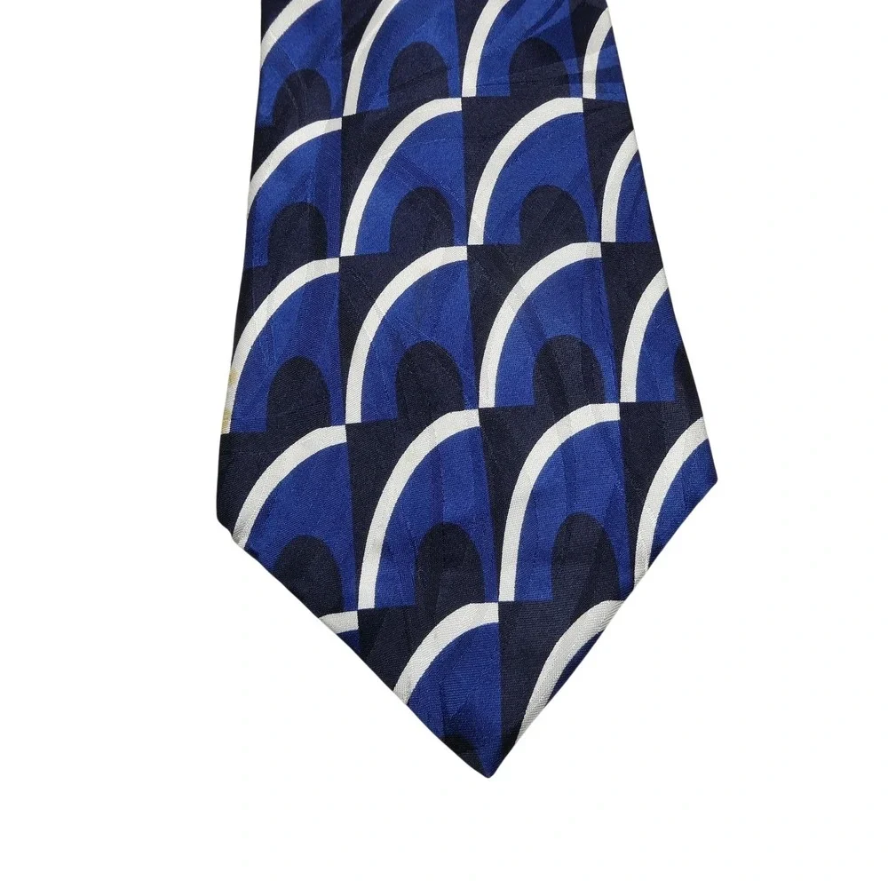 Cerruti CXIII Tie Mens One Size Blue Geometric 100% Italian Silk Designer